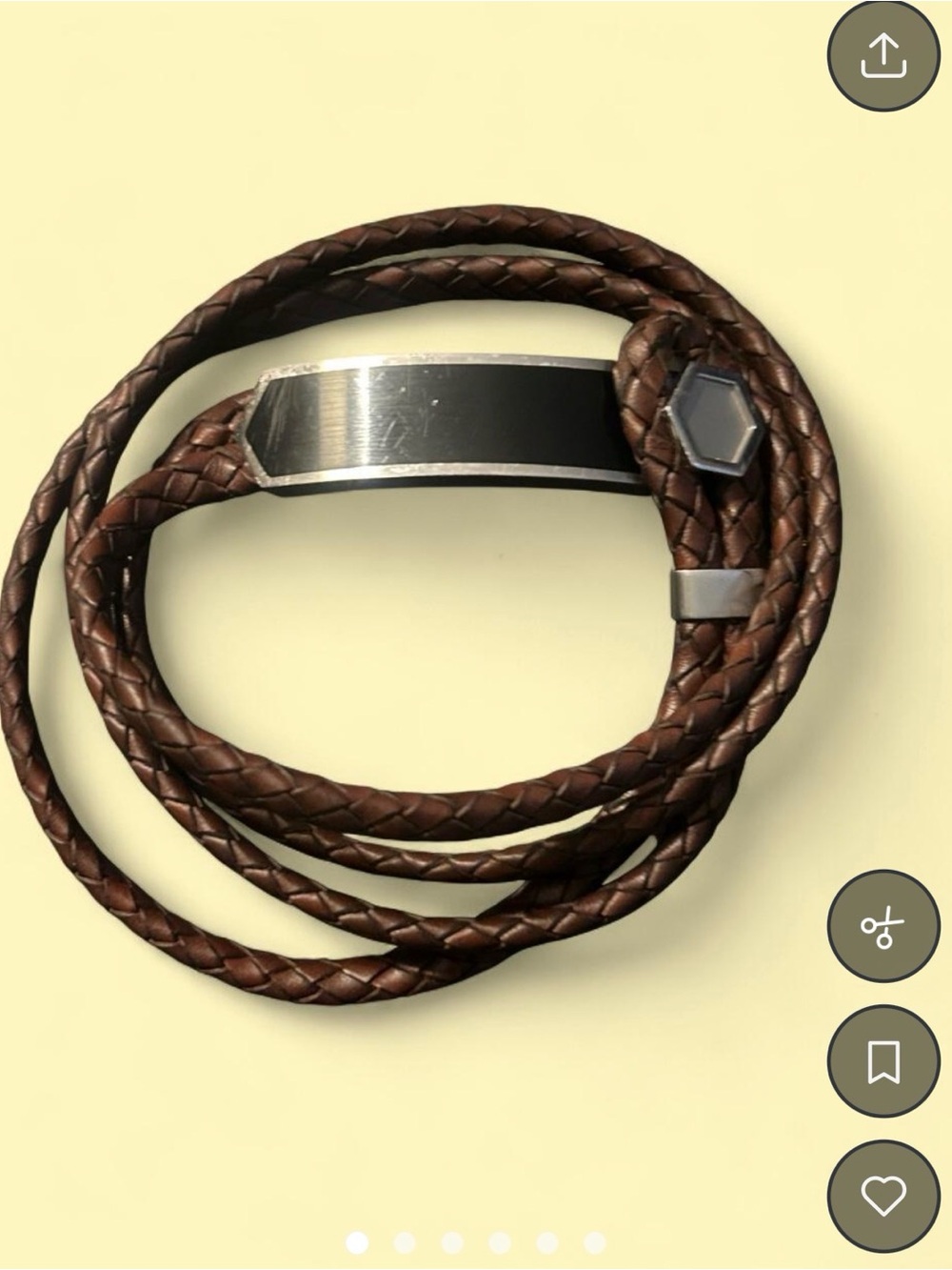 Bulova Brown Braided Leather Wrap Bracelet with Steel Plate